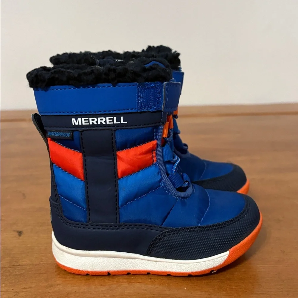 Merrell Alpine Puffer Snow Boot, Blue/Orange, 6 Unisex Little Kid
